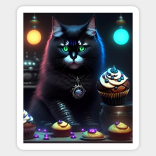 Black Ragdoll Cat Loving Her Cupcakes Sticker